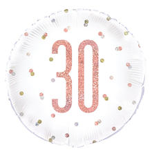 Folienballon 30. Geburtstag, weiß-rosa, glitzernd, Größe: ca. 45 cm