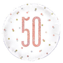 Folienballon 50. Geburtstag, weiß-rosa, glitzernd, Größe: ca. 45 cm