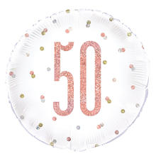 SALE Folienballon 50. Geburtstag, wei-rosa, glitzernd, Gre: ca. 45 cm