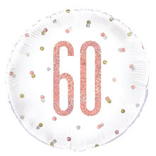 Folienballon 60. Geburtstag, weiß-rosa, glitzernd, Größe: ca. 45 cm