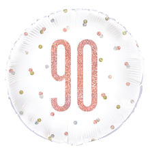 Folienballon 90. Geburtstag, weiß-rosa, glitzernd, Größe: ca. 45 cm