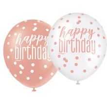 Luftballon Latex Happy Birthday, weiß & rosa, Größe: ca. 30 cm, 6 Stück