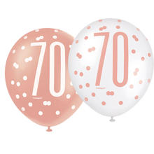 SALE Luftballon Latex 70. Geburtstag, wei & rosa, Gre: ca. 30 cm, 6 Stck