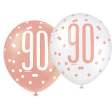 Luftballon Latex 90. Geburtstag, weiß & rosa, Größe: ca. 30 cm, 6 Stück