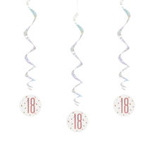 Girlande spiralförmig / Deckenhänger 18. Geburtstag / Volljährigkeit, weiß & rosa, glitzernd, Länge: ca. 80 cm, 6 Stück
