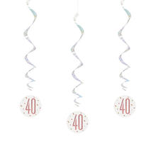 Girlande spiralförmig / Deckenhänger 40. Geburtstag, weiß & rosa, glitzernd, Länge: ca. 80 cm, 6 Stück