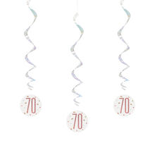 Girlande spiralförmig / Deckenhänger 70. Geburtstag, weiß & rosa, glitzernd, Länge: ca. 80 cm, 6 Stück