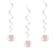 SALE Girlande spiralfrmig / Deckenhnger 90. Geburtstag, wei & rosa, glitzernd, Lnge: ca. 80 cm, 6 Stck
