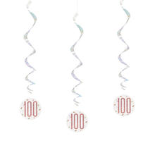 SALE Girlande spiralfrmig / Deckenhnger 100. Geburtstag, wei & rosa, glitzernd, Lnge: ca. 80 cm, 6 Stck