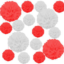 Deko-Set Pompoms, Rot / Weiß, 4x Pompom extra groß, ca. 40 cm, 12x Pompom Standard, ca. 22 cm
