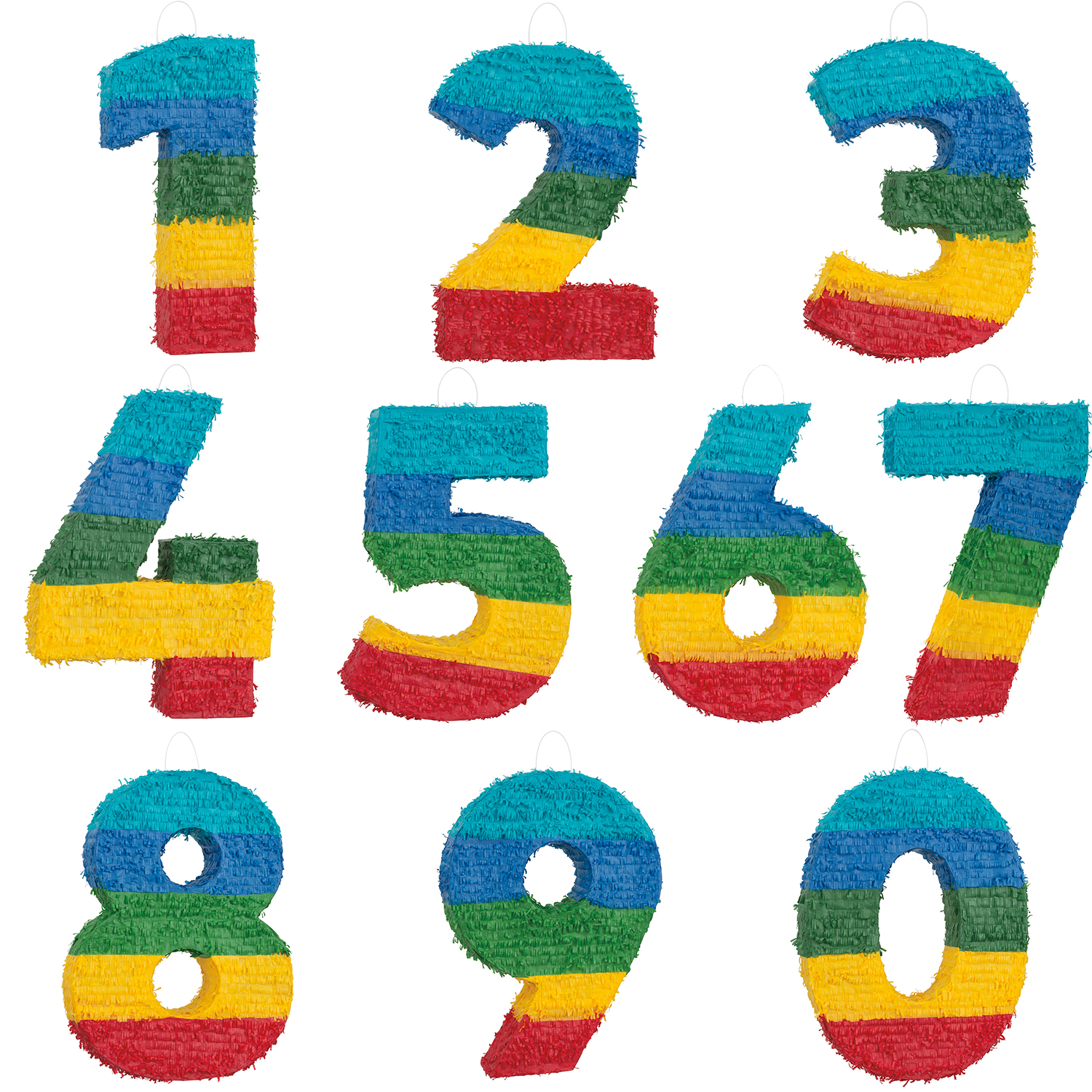 SALE Piñatas / Pinata in Regenbogenfarben bunt, Große Zahlen 0-9, ca. 53 cm