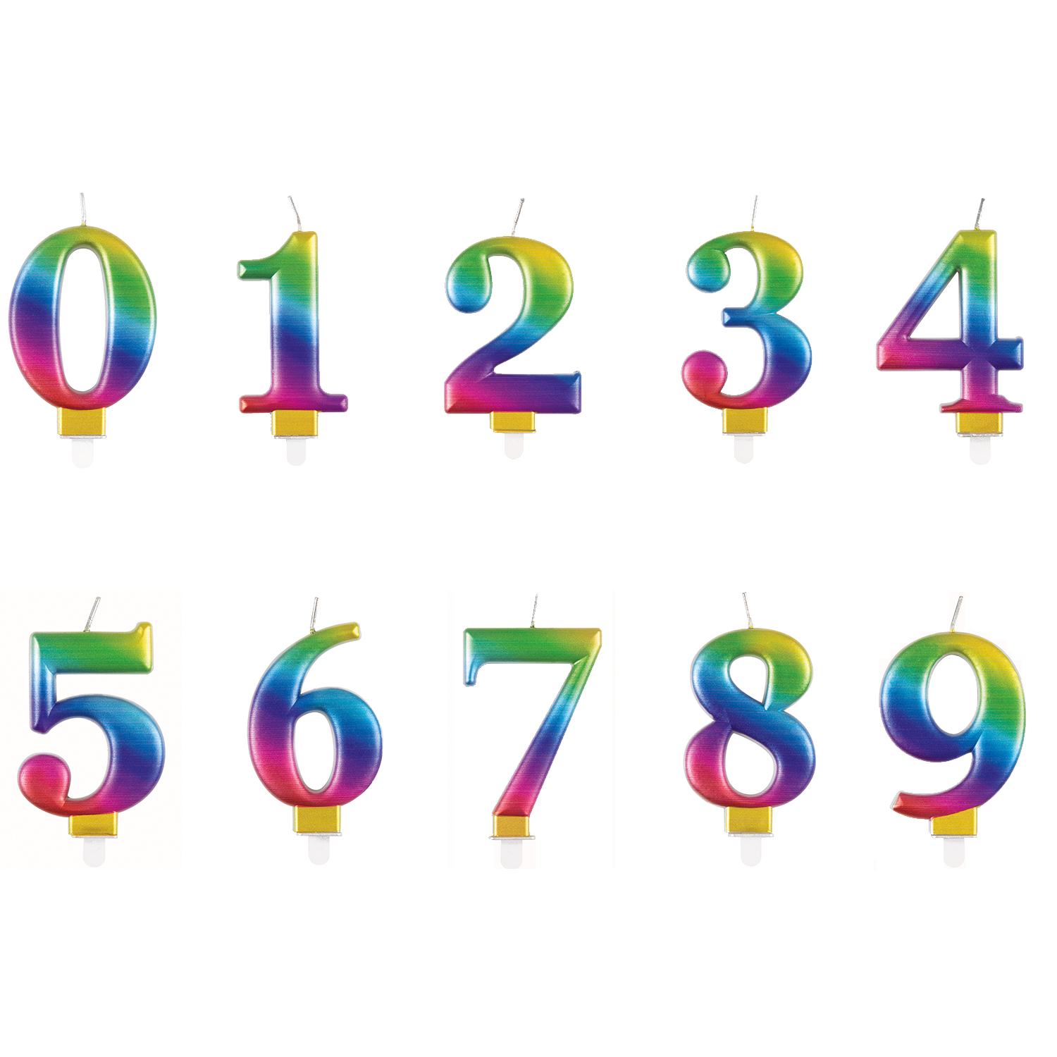 SALE Kerze in Regenbogenfarben, glänzend, Kuchenkerze/Tortenkerze mit Halter, Ziffern 0-9