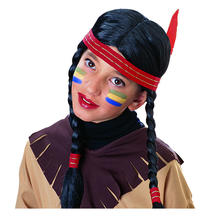 Perücke Kinder Mädchen Indianerin mit Stirnband, sortiert, schwarz