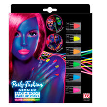 NEU Neon-Schminkstifte auf Wasserbasis, 6er-Set, leuchtet unter UV-Licht