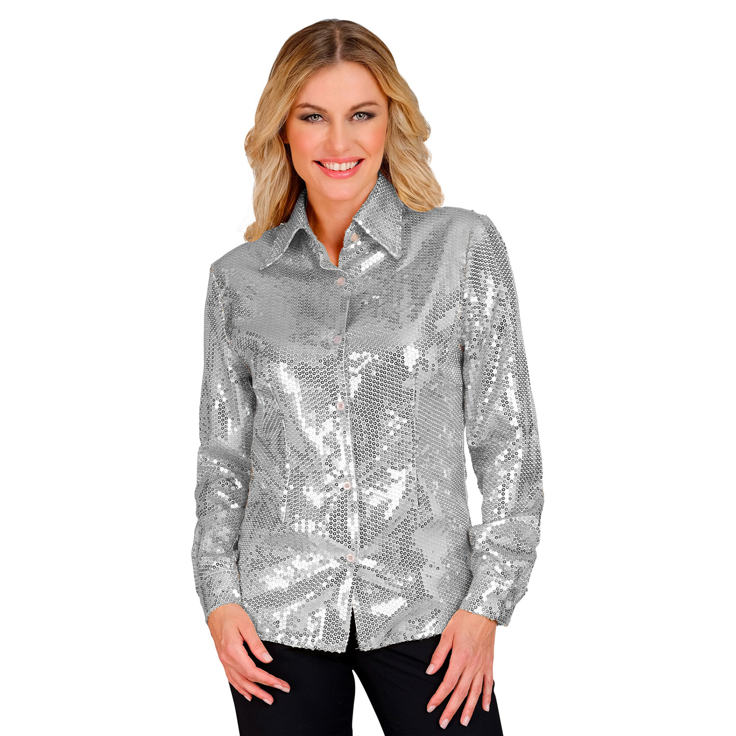 NEU Damen-Kostm Pailletten-Bluse silber, Gr. S-M
