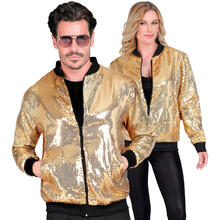 NEU Unisex-Kostm Disco-Bomberjacke mit Pailletten, gold, Gre S-M