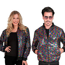 NEU Unisex-Kostüm Disco-Bomberjacke mit Pailletten, bunt - verschiedene Größen (S-XXL)