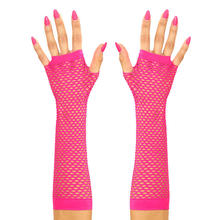 Netzhandschuhe, neonpink, ohne Finger, lang