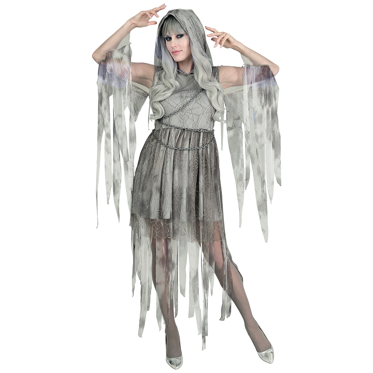 NEU Damen-Kostm Ketten-Geist, Kleid mit Kapuze, inkl. Kette, Gr. XS