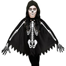 NEU Kinder-Kostüm Skelett Poncho mit Kapuze, Einheitsgröße