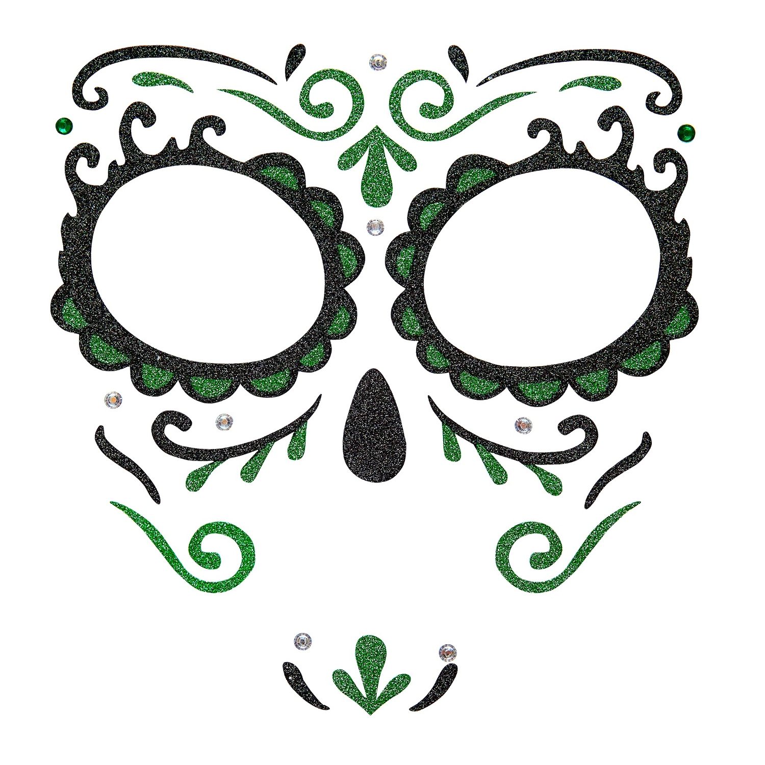 NEU Gesichts-Tattoos / Aufkleber Halloween Tag der Toten, grn, glitzernd, selbstklebend