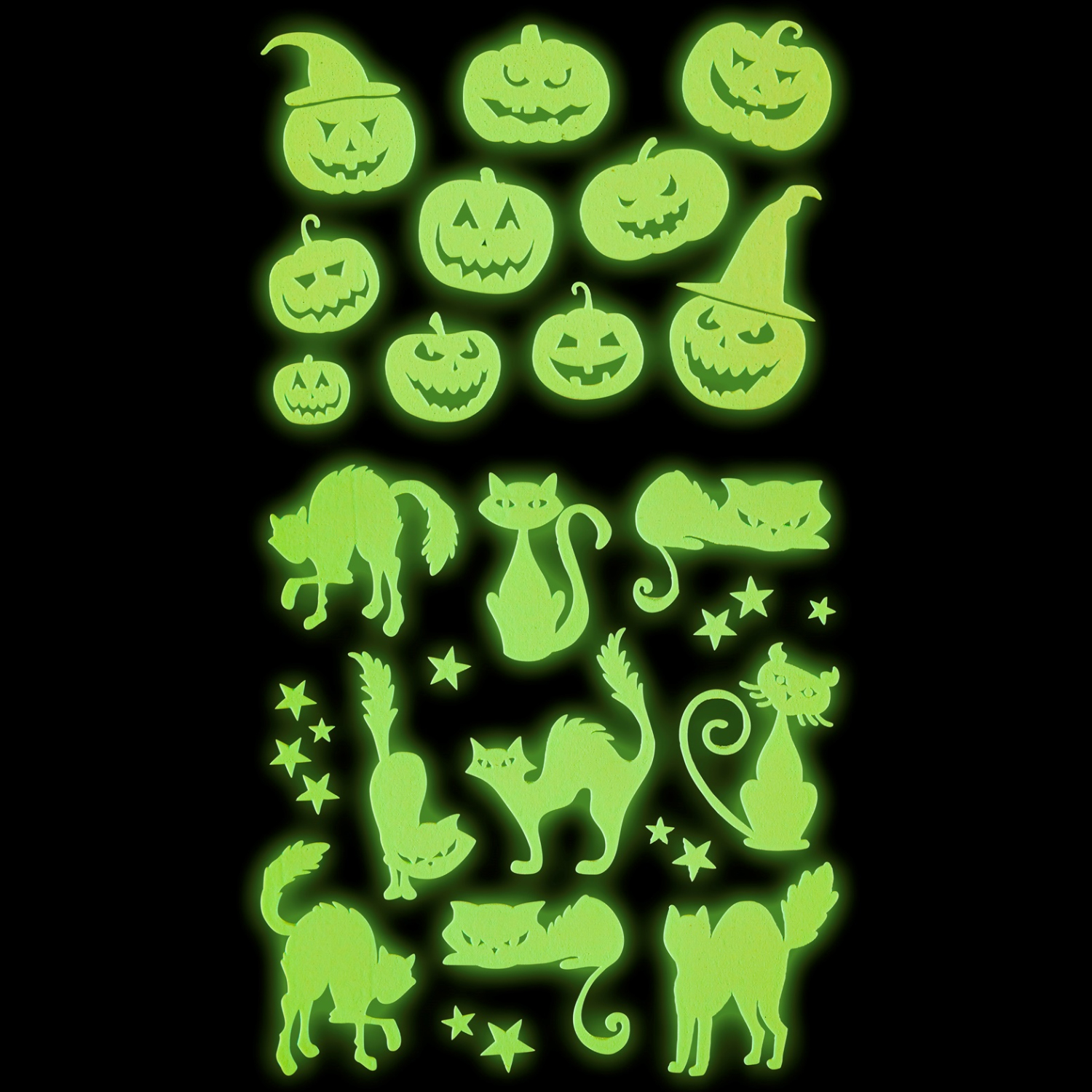 NEU Sticker/Aufkleber nachtleuchtend, Halloween-Motive Katzen & Kürbis, 21x15cm