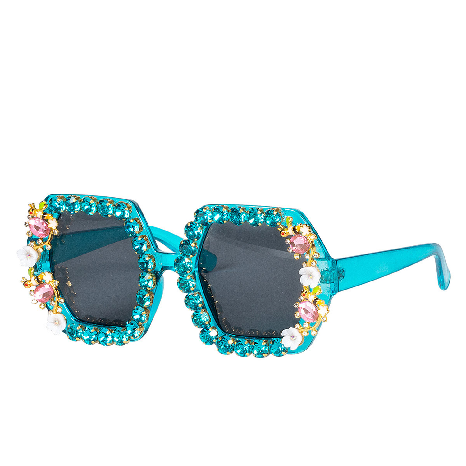 NEU Brille Festival mit Strasssteinen und Blumen, blau