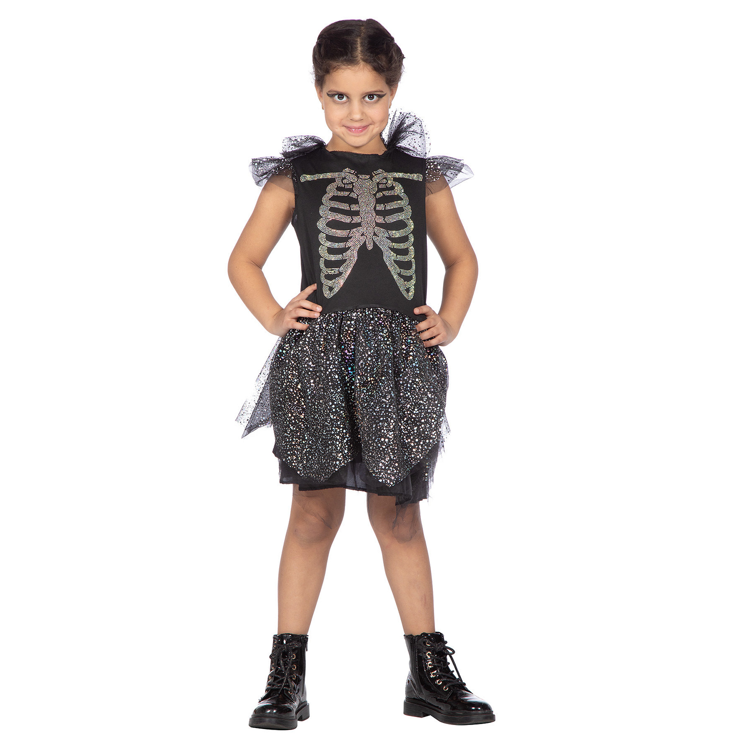 NEU Kinder-Kostm Skelett-Kleid mit Glitzersteinen, Gr. 104