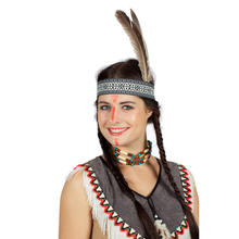 Indianer-Stirnband mit Feder, beige-blau