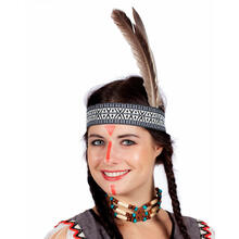 Indianer-Stirnband mit Feder, beige-blau