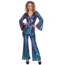 NEU Damen-Kostm 70er-Jahre Catsuit lila/blau, mit Stirnband, Gr. 36