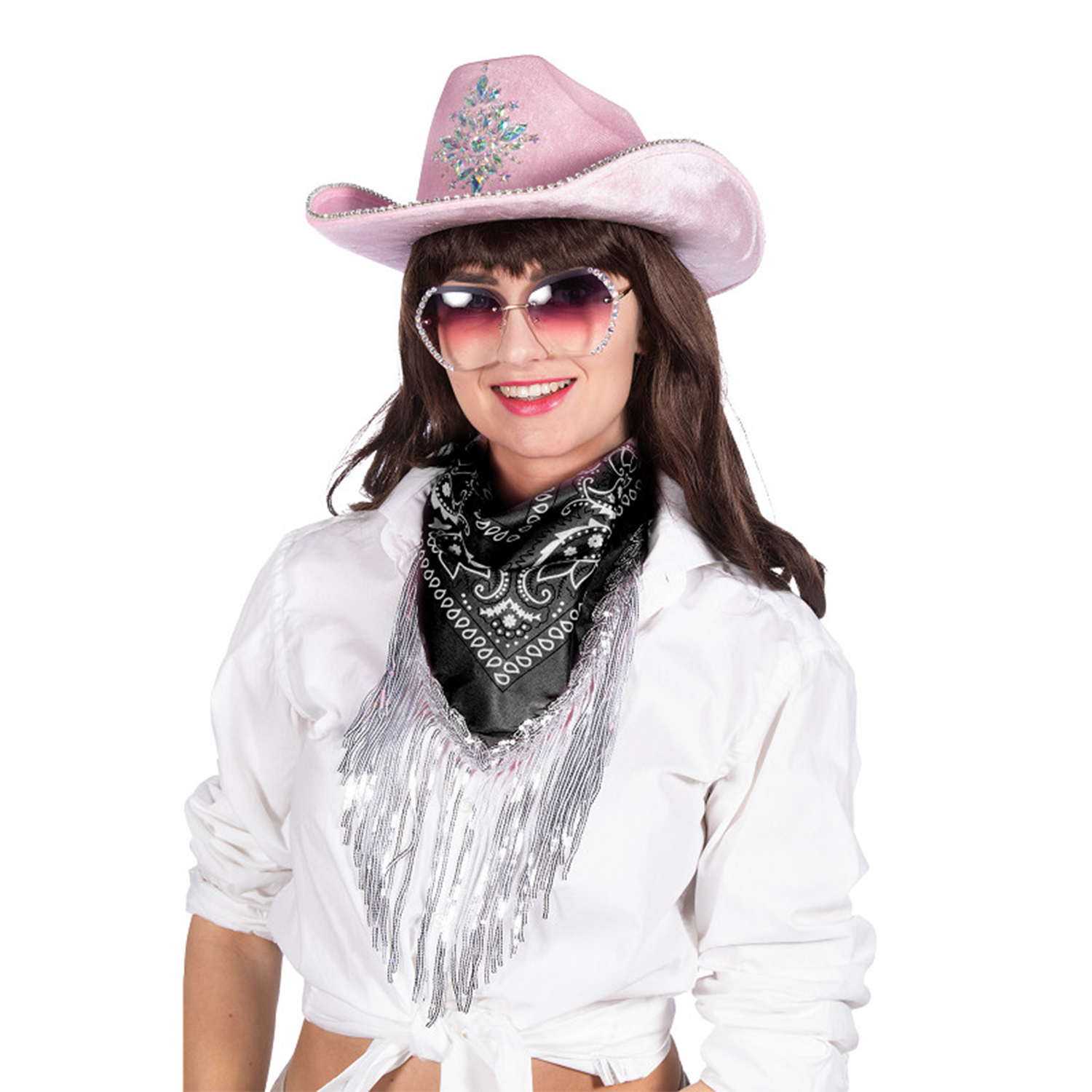 NEU Halstuch Bandana mit Strass-Fransen, schwarz-silber