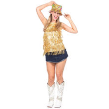 NEU Damen-Kostm Party-Top metallisch mit Fransen und Pailletten, gold, Gr. S/M