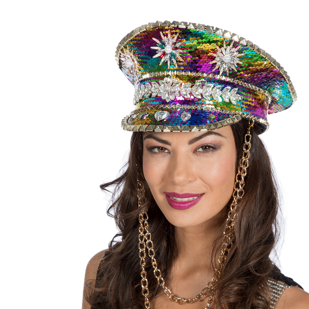 Hut Kapitnsmtze Burning Man, multicolor, mit Kette