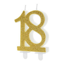 Geburtstagskerze Zahl ''18'', gold, 7,5cm