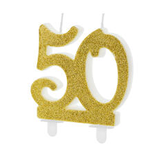 Geburtstagskerze Zahl ''50'', gold, 7,5cm