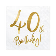 Servietten 40th Birthday / Geburtstag - Wei�, 33 � 33 cm, 20 St�ck