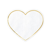 Servietten Herz Wei� mit Goldrand - 14,5�12,5 cm, 20 St�ck