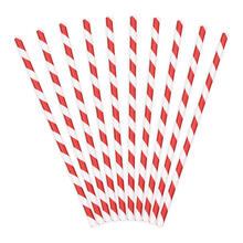 Papierstrohhalme gestreift - Rot, 19,5 cm, 10 St�ck