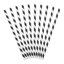 Papierstrohhalme gestreift - Schwarz, 19,5 cm, 10 St�ck