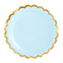 Pappteller mit Goldrand - Hellblau, 18 cm, 6 St�ck