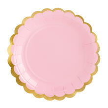 Pappteller mit Goldrand - Hellrosa, 18 cm, 6 St�ck