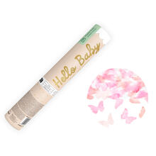 Konfettikanone mit Hello-Baby-Schmetterlingen, 20 cm, rosa