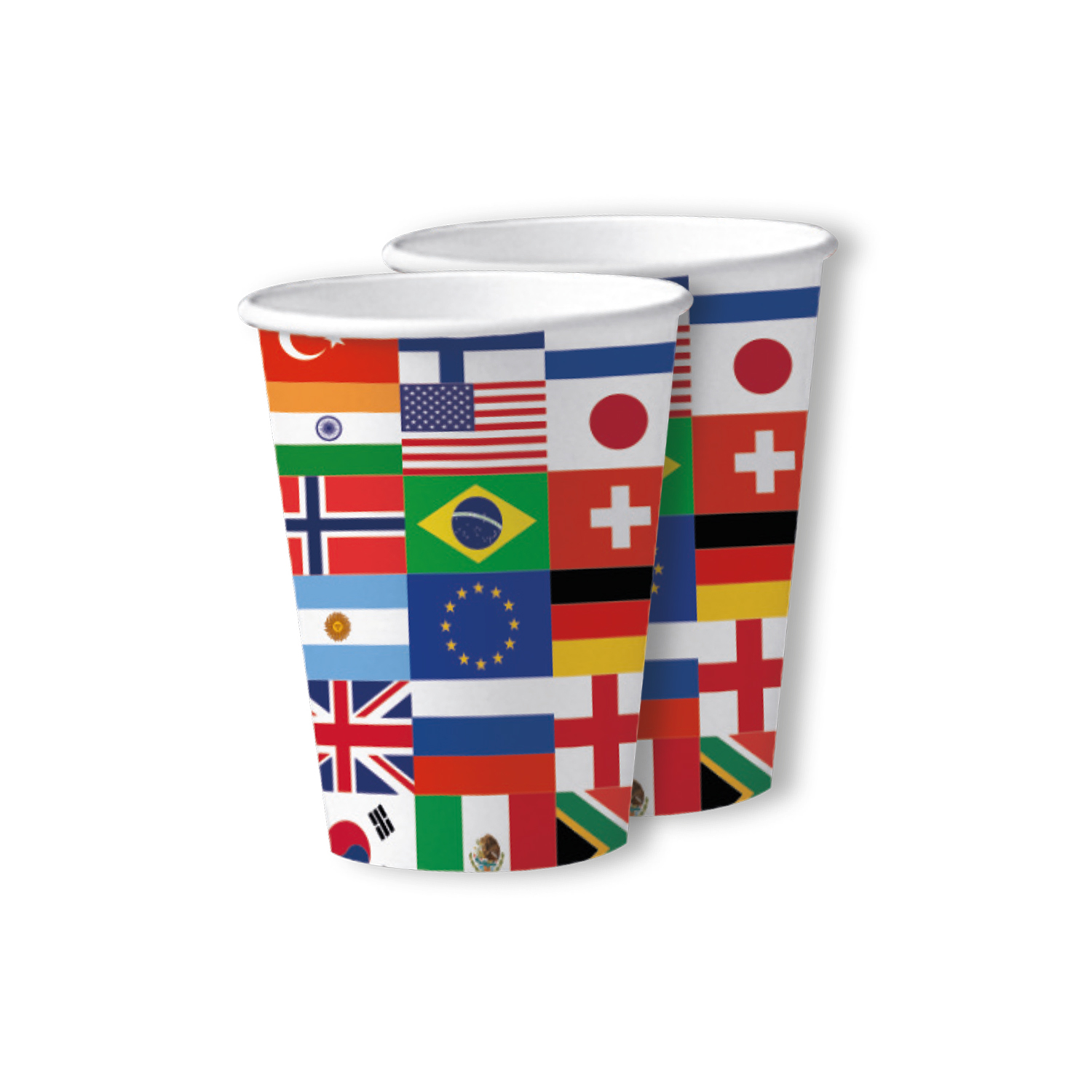 Becher, recycelbar aus Pappe, Länder Mix, 200ml, 10 Stück