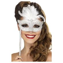 Barock-Fantasie-Augenmaske, Silber mit Federn