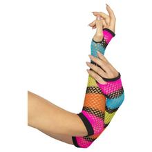 NEU Neon-Netzhandschuhe, lang, mit schwarzen Streifen