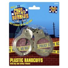 Plastik-Handschellen, Silber, mit Schlüssel und Sicherheitsfreigabe