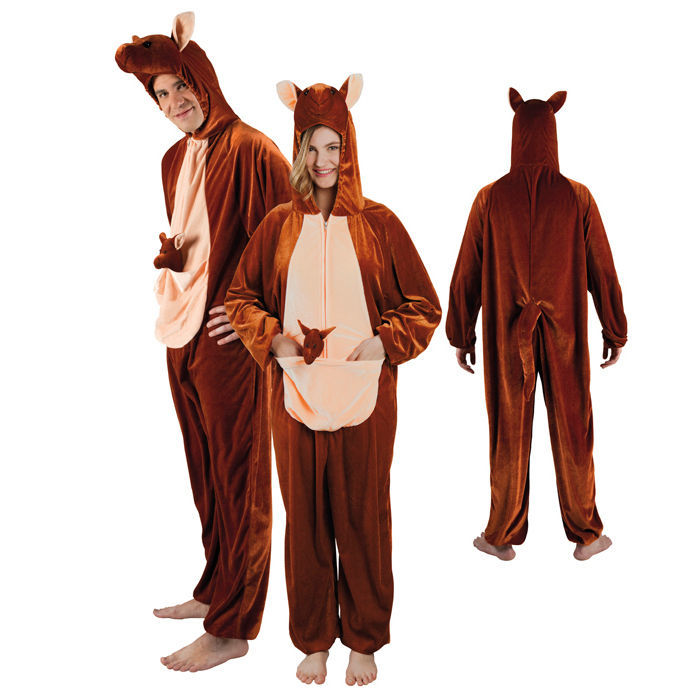Känguru Kostüm Overall mit Kapuze für Damen und Herren Karnevalskostüm 