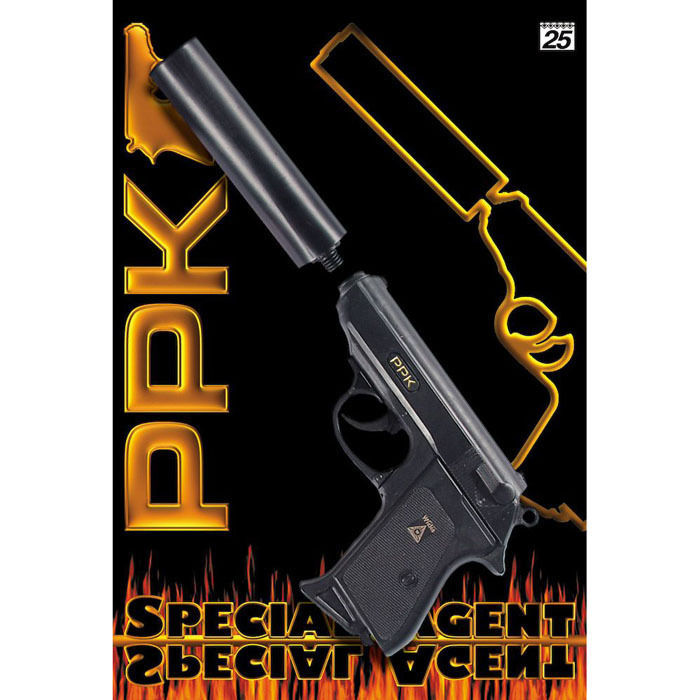 Pistole Agent PPK, 25-Schuss mit Schalldämpfer Polizeipistole Spielzeugpistole